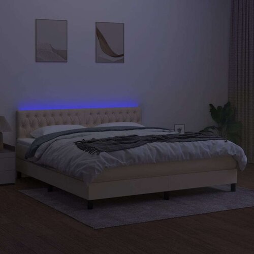 VidaXL Krevet box spring s madracem LED krem 180x200 cm od tkanine Slike