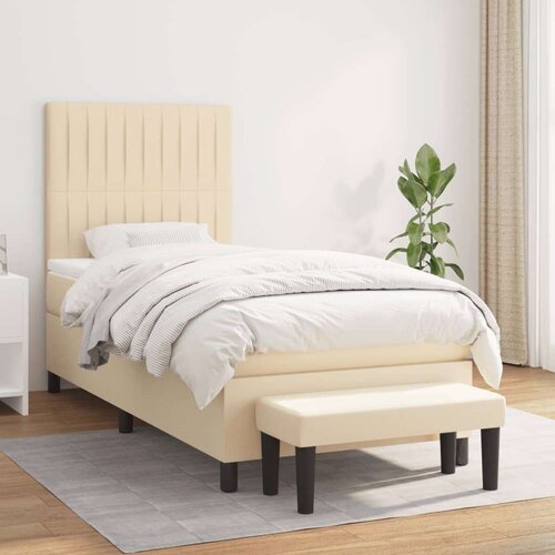 VidaXL Krevet s oprugama i madracem krem 100 x 200 cm od tkanine Slike