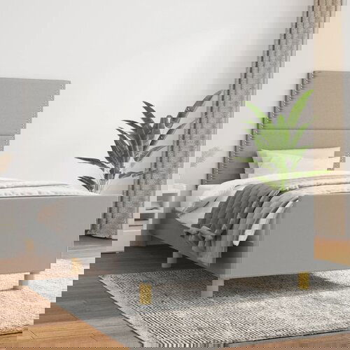 The Living Store Posteljni okvir z vzglavjem svetlo siv 100x200 cm blago - Posteljni Okvir Z Vzglavjem, (21526706) Slike