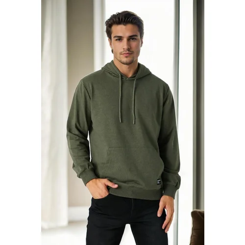 Dewberry 12612 Hooded Kangaroo Pocket Mens Sweatshirt-Khaki