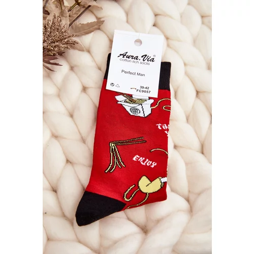 Kesi Men's socks with Asian noodle patterns red