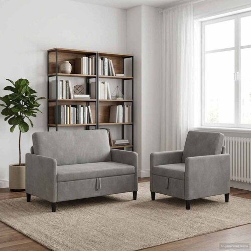  Set sofe s pohranom 2 kom. Svjetlosiva Poliester Cijene