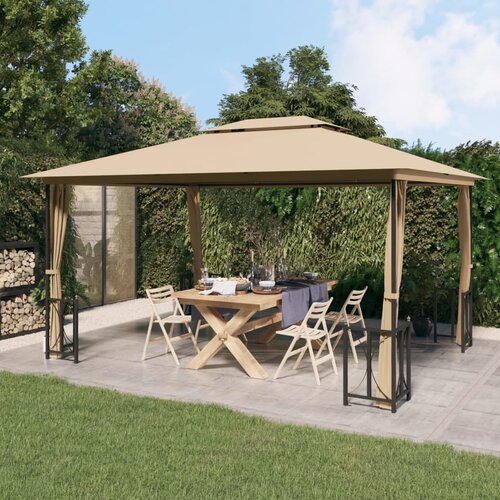 vidaXL Paviljon s stranicami in dvojno streho 3x4 m taupe Cene