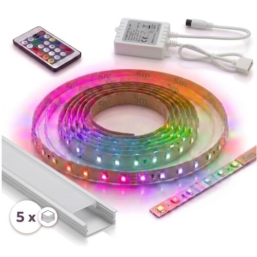  Komplet 1x LED RGBW traka DIGITAL LED/16,5W/230V 5 m + 5x ugradni profil 1 m + daljinski upravljač Slike