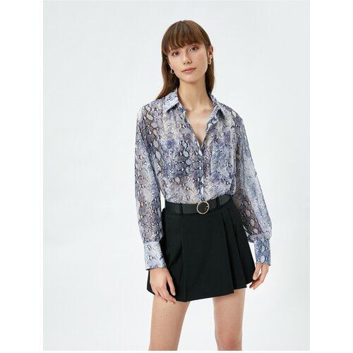 Koton Chiffon Shirt Snakeskin Patterned Long Sleeve with Pockets and Buttons. Cene
