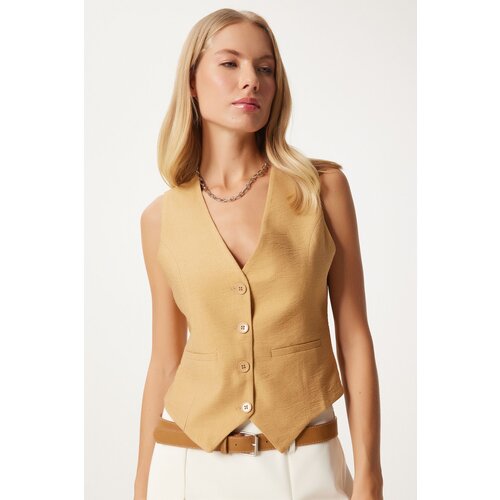 Happiness İstanbul Women&amp;#039;s Camel V Neck Stylish Ayrobin Vest Slike