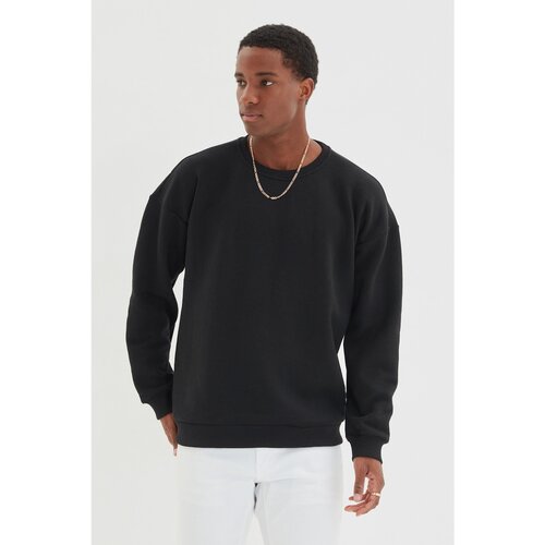 Trendyol black men's oversize crew neck long sleeve printed sweatshirt Slike