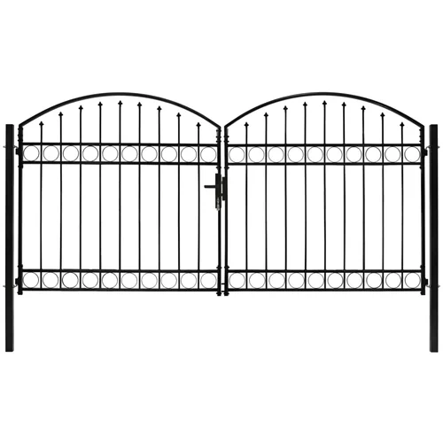  Dvostruka vrata za ogradu s lučnim vrhom čelična 300x125 cm crna