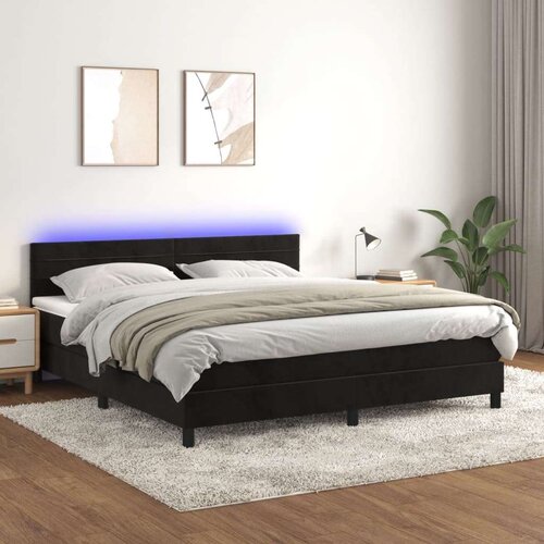 VidaXL Krevet box spring s madracem LED crni 160x200 cm bar&amp;scaron;un Slike