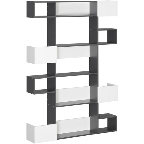 HOMCOM Moderna 5-stopenjska knjižna omara z 8 odprtimi policami in stopničastim dizajnom, v plo&amp;scaron;čah iz iverne plo&amp;scaron;če, 120x20x171cm, siva in bela, (20745041) Slike