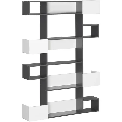 HOMCOM Moderna 5-stopenjska knjižna omara z 8 odprtimi policami in stopničastim dizajnom, v ploščah iz iverne plošče, 120x20x171cm, siva in bela, (20745041)