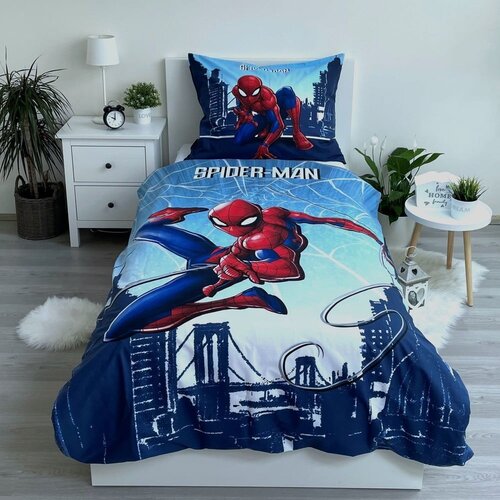 Jerry Fabrics Modra enojna bombažna otro&amp;scaron;ka posteljnina 140x200 cm Spider-man &amp;quot;Blue&amp;quot; &amp;ndash; Slike