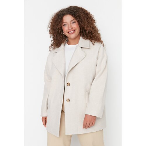 Trendyol Curve Ecru Button Detailed Stamp Woven Coat Slike