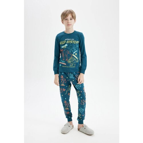 Defacto boy printed long sleeve top long bottom pajama set Slike