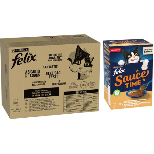  120x 85g Jumbo pak. Felix + 24x 40g Sauce Time okus piletine i puretine gratis! - &amp;bdquo;So gut wie es aussieht&amp;rdquo; žele: mje&amp;scaron;ov. pak. s ribom II (tuna, losos, bakalar, iverak) Slike