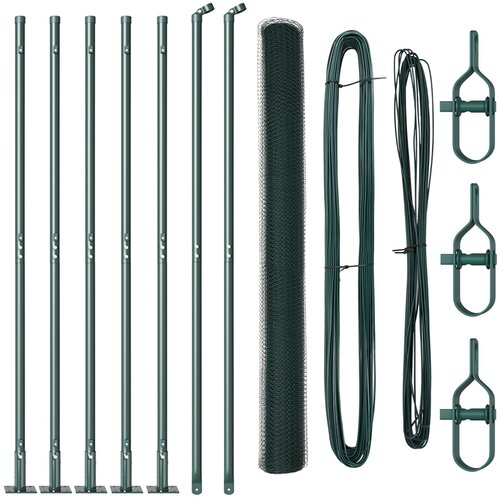 VidaXL Heksagonalna ograja Zelena 1.4x10 m Jeklo, Ograjne stebričke z osnovnimi plo&amp;scaron;čami 7 kos &amp;Oslash;32mm 78.5cm Galvanizirano jeklo Slike