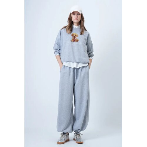 Trend Alacati Stili Ženske oversajz džoger trenerka pantalone u sivoj melanž boji Alc-X14610, Sivi melanž / Siva Cene