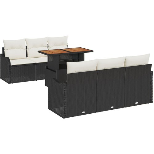 vidaXL set od 7 komada vrtne sofa s jastučićima crni poliester ratan, 2-sjedni vrtni sofa s spremištem i jastučićima crni poliester ratan Cijene