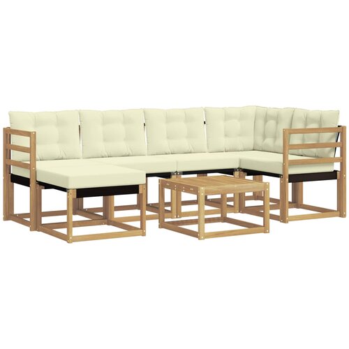 vidaXL Zunanja garnitura za sedenje z blazino 7 pcs Bela in krem, (5000280298) Cene