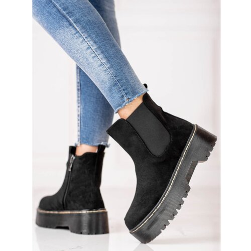 SHELOVET Black women's daggers on the platform in ecological suede Cene