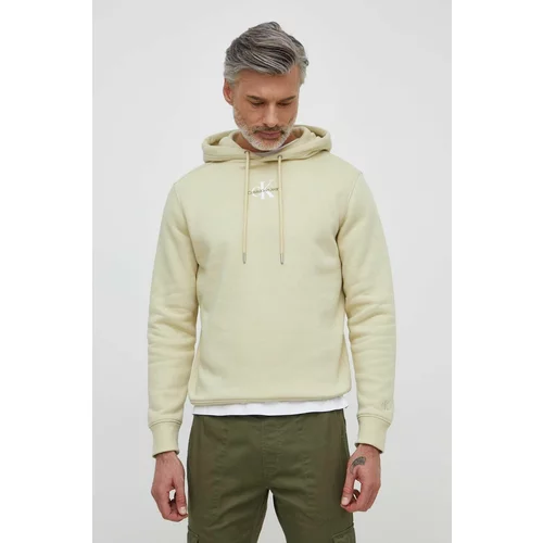Calvin Klein Jeans Dukserica za muškarce, boja: zelena, s kapuljačom, s aplikacijom