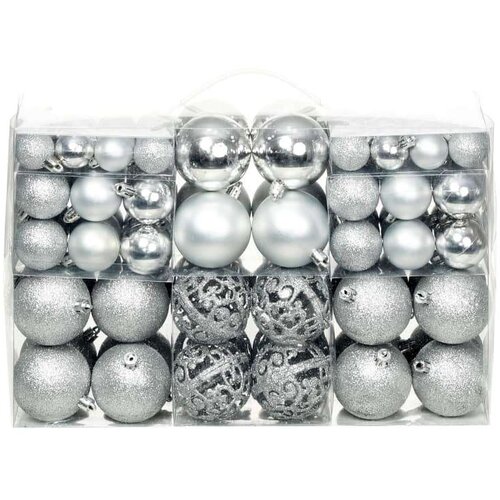 VidaXL set božićnih kuglica 100 komada 3/4/6 cm srebrni Slike