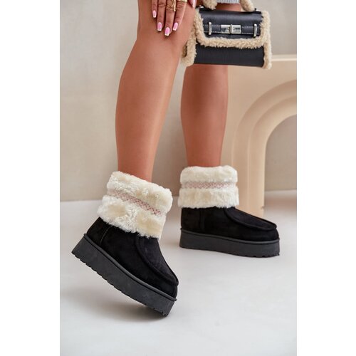FR1 Women&amp;#039;s Snow Boots On Platform With Fur And Pattern Black Deepanti Slike