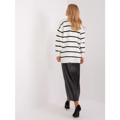 Fashion Hunters Black and ecru women's oversize striped sweater