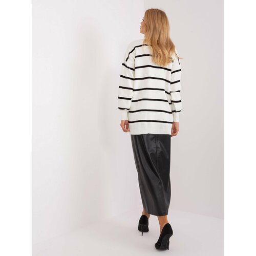 Fashion Hunters Black and ecru women's oversize striped sweater Slike
