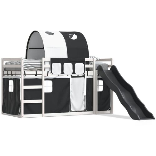 vidaXL Krevet na kat s toboganom i zavjesama bijelo-crni 90 x 190 cm Cijene