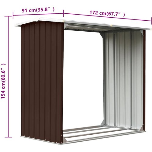  Vrtna ostava za drva od pocinčanog čelika 172x91x154 cm smeđa Slike