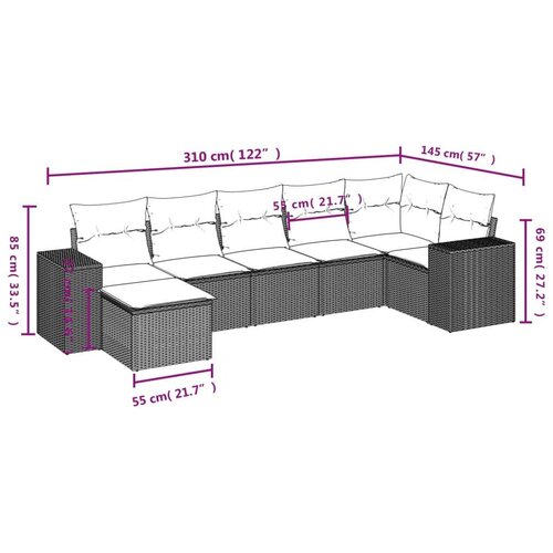 VidaXL 7-dijelni set vrtnih sofa od poliratana s jastucima smeđi Slike