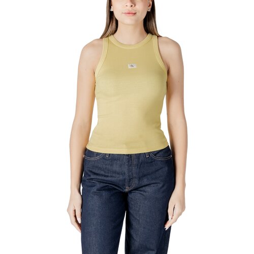 Calvin Klein Jeans Majice brez rokavov WASHED WOVEN LABEL J20J225311 Rumena Slike
