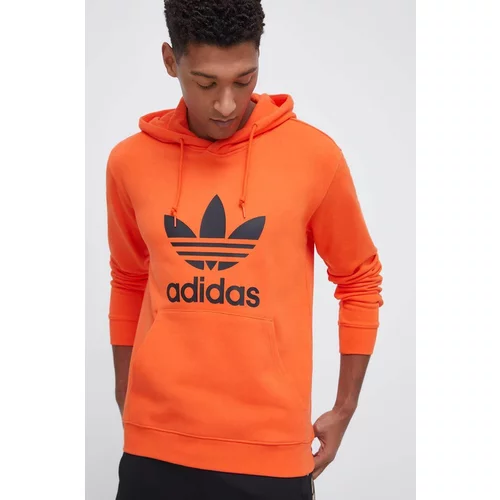 Adidas Bombažen pulover moška, oranžna barva, s kapuco
