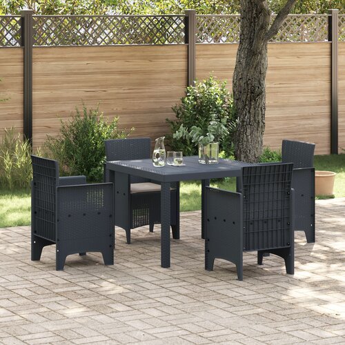 vidaXL 5-delna vrtna jedilna garnitura z blazinami Antracit Poly Rattan Cene