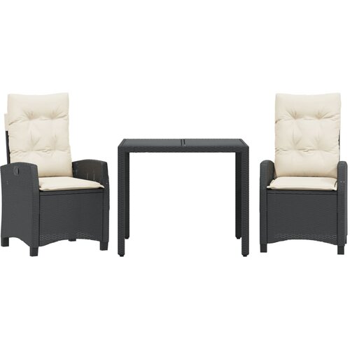  3-dijelni vrtni blagovaonski set s jastucima od poliratana crni Crna 90 cm table length Slike