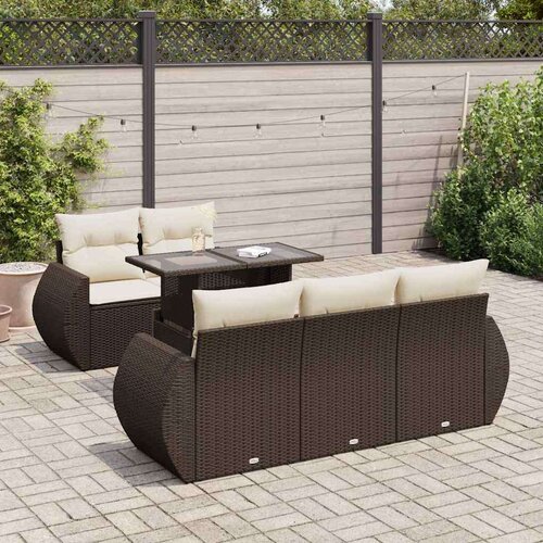 VidaXL 6-dijelni set vrtnih sofa od poliratana s jastucima smeđi Slike