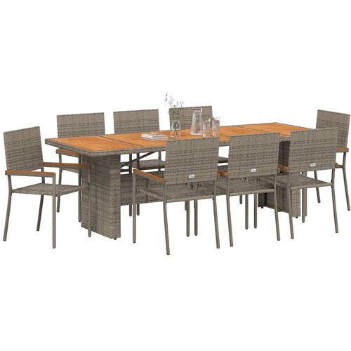  Vrtni set za objed 9 kom. Siva poliratan 240 x 90 x 75 cm Slike