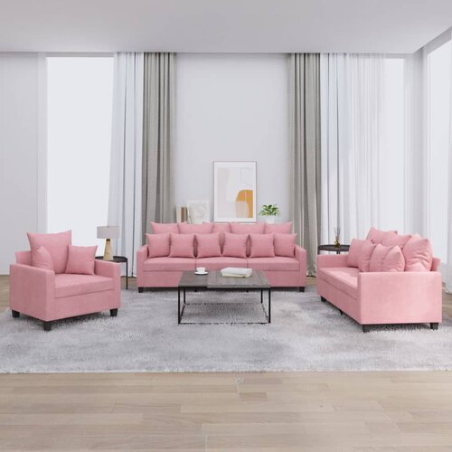 vidaXL 3-dijelni set sofa s jastucima ružičasti baršunasti Cene