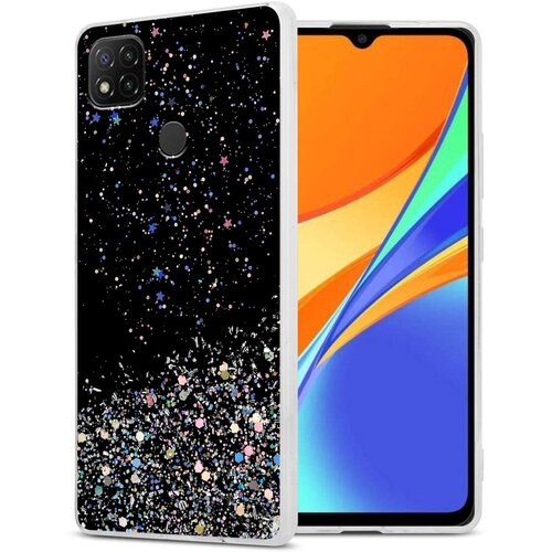Cadorabo Ohi&scaron;je, združljivo z Xiaomi RedMi 9C / RedMi 10A in črna z ble&scaron;čicami - Za&scaron;čitni ovitek iz prožnega silikona TPU s svetlečimi ble&scaron;čicami, (20860307) Cene