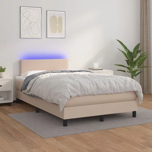 vidaXL Box spring postelja z vzmetnico LED kapučino 120x200 cm