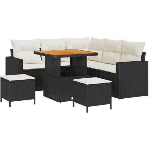  8-dijelni set sofe za vrt s jastucima Crni Poli Ratan Akacija  3-dijelni set vrtne blagovaonice s jastucima Crni Poli Ratan Akac Cijene