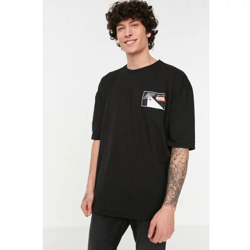 Trendyol Black Men's Oversize Fit Crew Neck Short Sleeve Printed T-Shirt