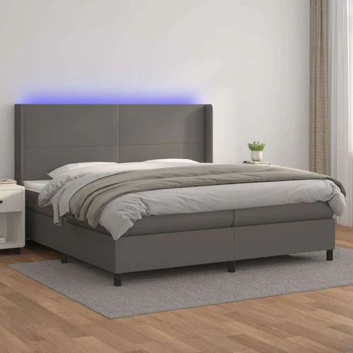  Krevet box spring s madracem LED sivi 200x200cm od umjetne kože