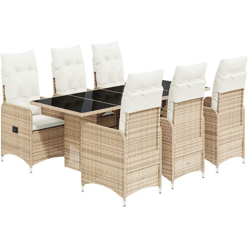  7-dijelni vrtni bistro set od poliratana s jastucima bež 190 x 80 x 75 cm Slike