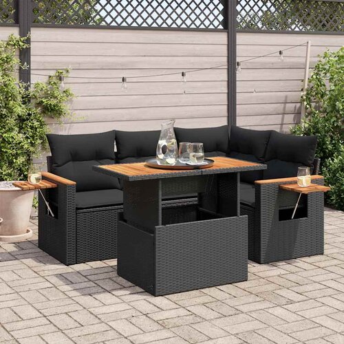 VidaXL 4-dijelni set vrtnih sofa od poliratana s jastucima crni bagrem Slike