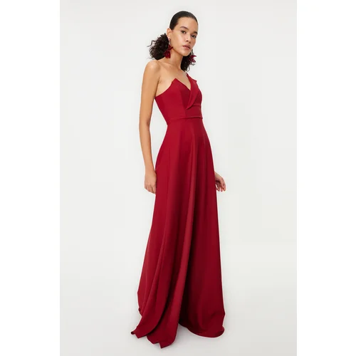 Trendyol Claret Red Plain Fitted Unlined Woven Evening Dress & Graduation Dress