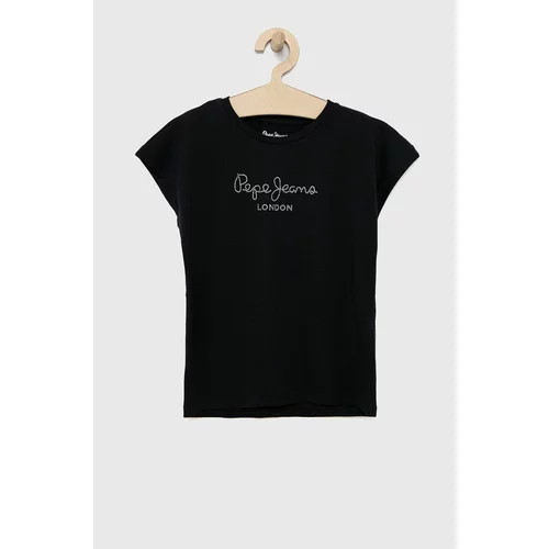 Pepe Jeans Dječja pamučna majica kratkih rukava boja: crna