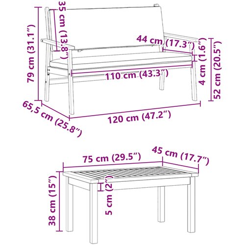  Sjedeća garnitura za vrt 3 pcs Smeđa 120 x 65,5 x 79 cm Slike