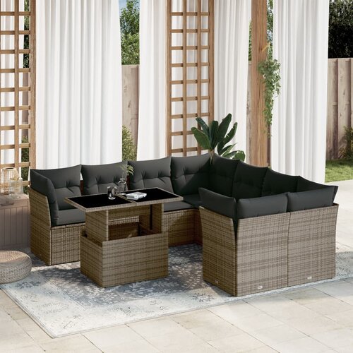 vidaXL 9-dijelni set vrtnih sofa od poliratana s jastucima sivi Cijene